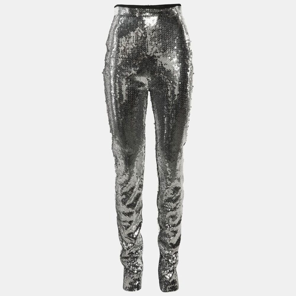David Koma Silver Sequinned Pants S